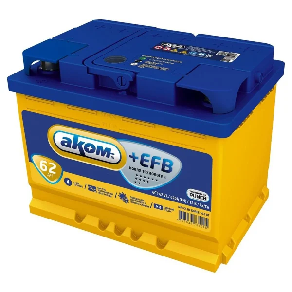 AKOM  +EFB (Start-Stop)  62Ah  620 En (пр)  4607034731069 242х175х190